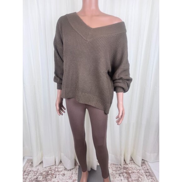Zenana Plus Size Two Piece V-Neck Sweater & Legging Set Brown - Picture 5 of 11